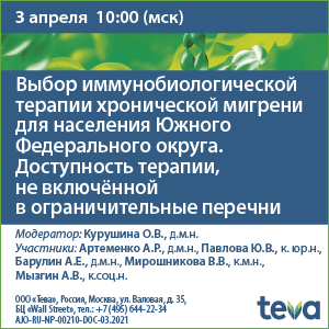 Вебинар «Выбор иммунобиологической терапии хронической мигрени для населения Южного Федерального округа. Доступность терапии, не включённой в ограничительные перечни»