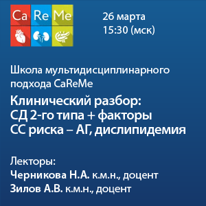 Школа мультидисциплинарного подхода CaReMe «Клинический разбор: СД 2го типа + факторы СС риска - АГ, дислипидемия»